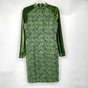 Women's Madeleine Lace & Velvet Long Sleeve Pencil Moss Green Mini Dress Small